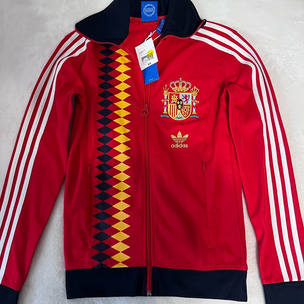 Adidas Red and Yellow Sports Jacket with Crest